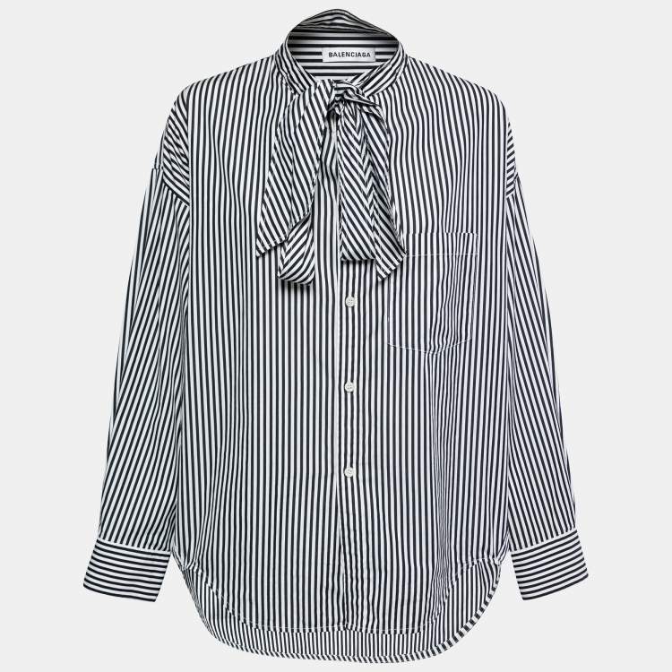 Pre Owned Balenciaga Black Striped Cotton Oversized Shirt S