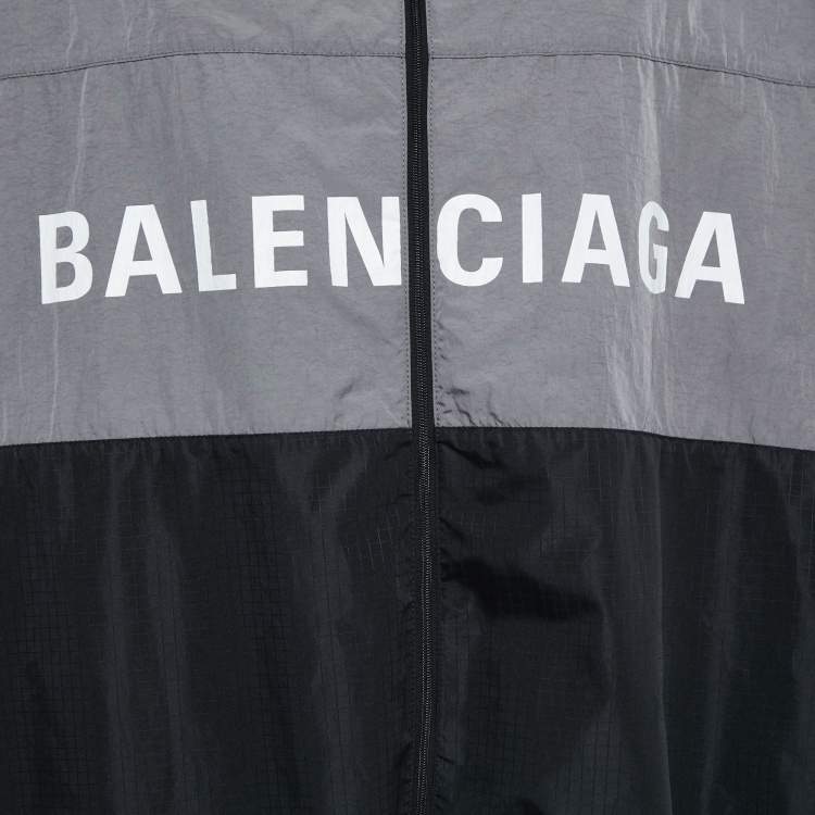 Pre Owned Balenciaga Colorblock Logo Printed Nylon Windbreaker Jacket XL