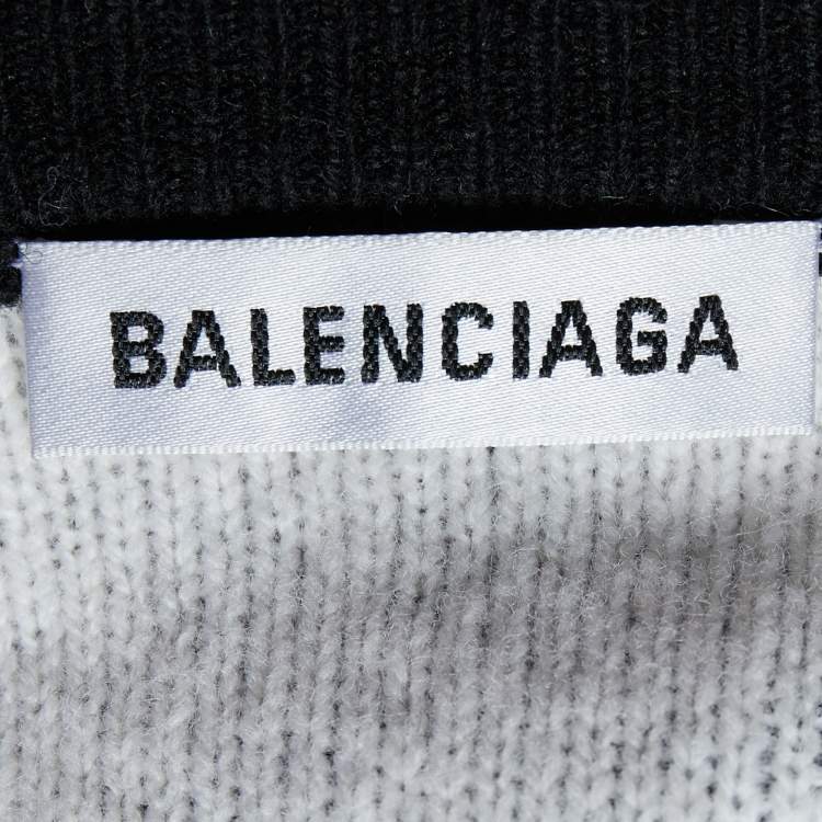 Pre Owned Balenciaga Black Logo Intarsia Knit Wool Sweater M