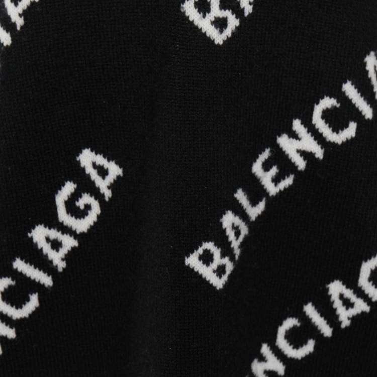 Pre Owned Balenciaga Black Logo Intarsia Knit Wool Sweater M