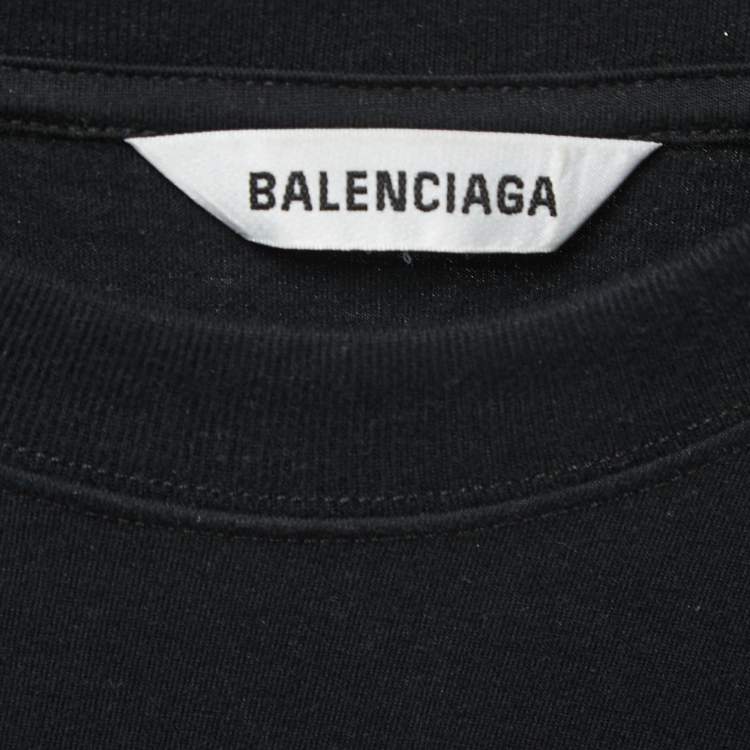 Pre Owned Balenciaga Black Jersey Language Print Oversized T-Shirt XS