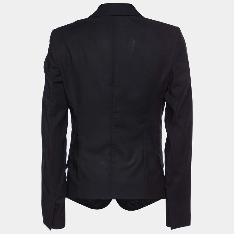 Pre Owned Balenciaga Black Wool Patterned Trim Detail Blazer M