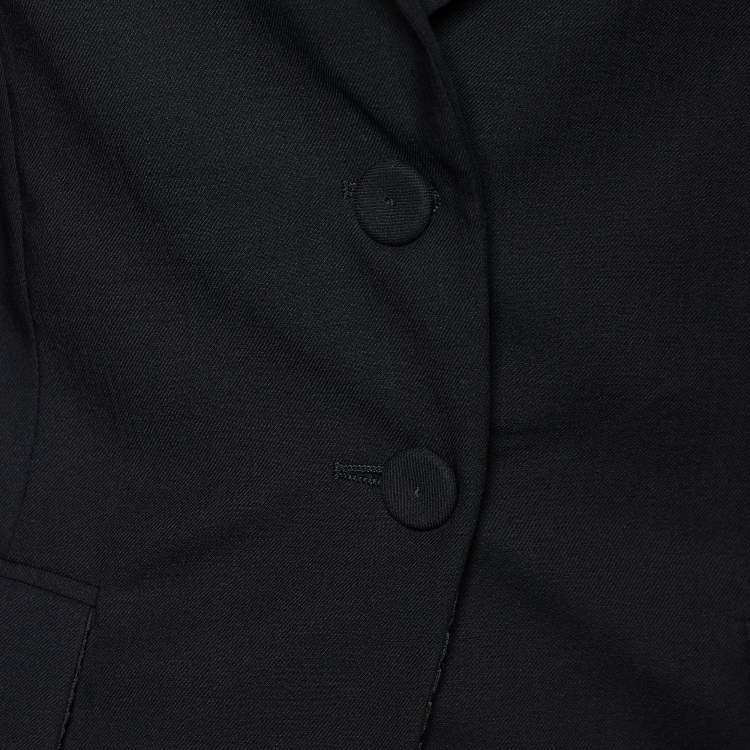 Pre Owned Balenciaga Black Wool Patterned Trim Detail Blazer M