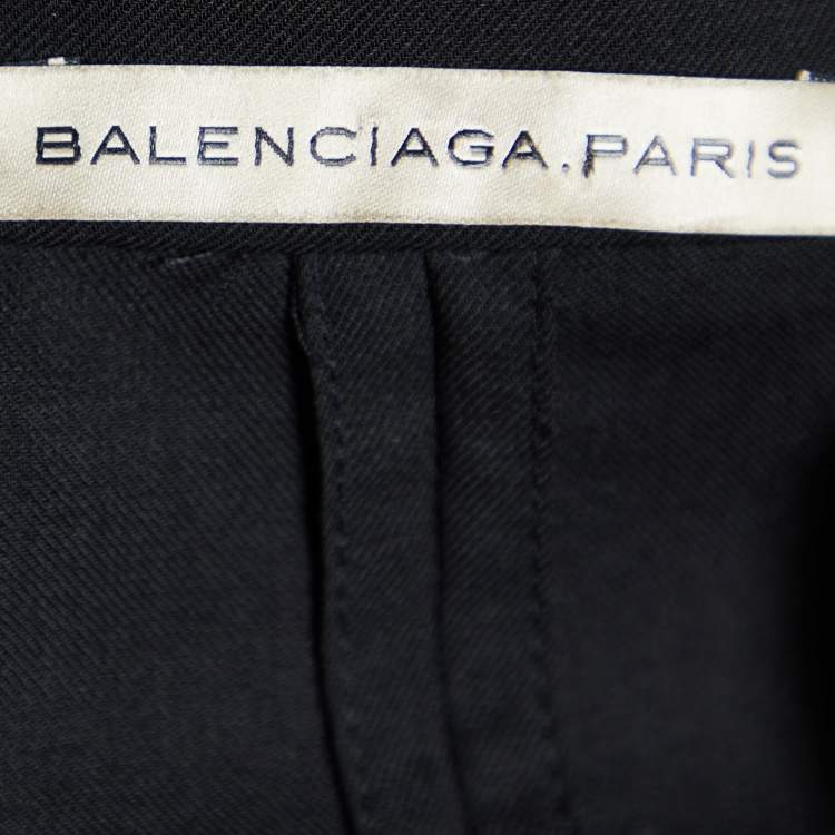 Pre Owned Balenciaga Black Wool Patterned Trim Detail Blazer M