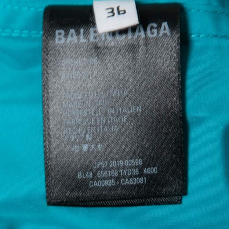 Pre Owned Balenciaga Turquoise Blue Logo Printed Synthetic Oversized Hooded Windbreaker Jacket S