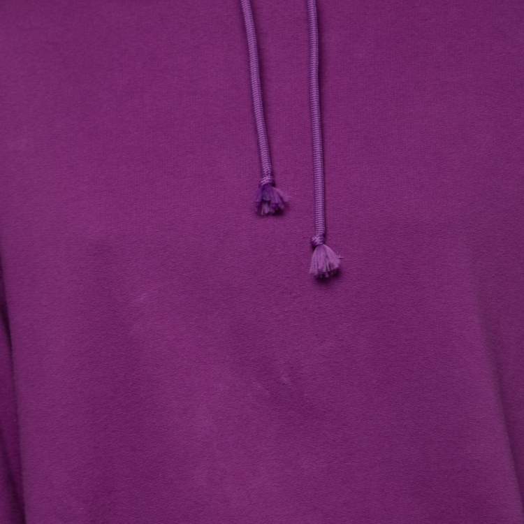Pre Owned Balenciaga Purple Cotton Knit Logo Printed Oversized Hoodie XS