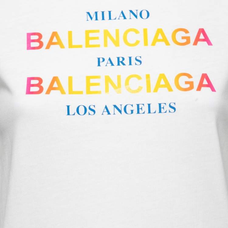 Pre Owned Balenciaga White Cotton Printed Crew Neck T Shirt S