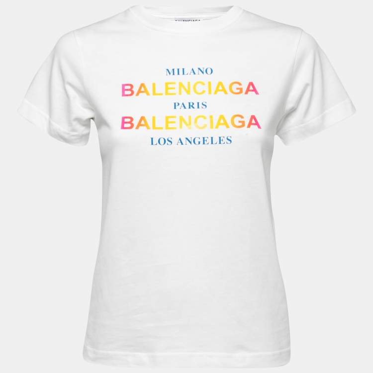 Balenciaga White Cotton Printed Crew Neck T Shirt S Balenciaga | The Luxury  Closet