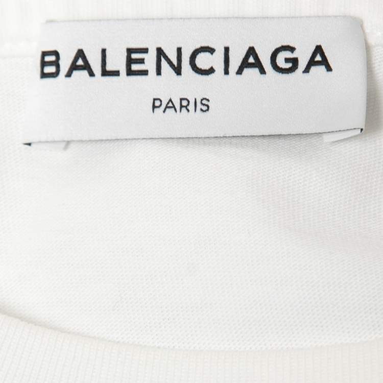 Pre Owned Balenciaga White Cotton Printed Crew Neck T Shirt S