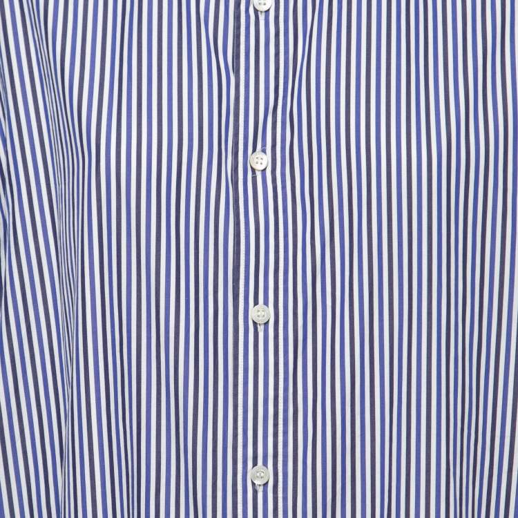 Pre Owned Balenciaga Blue Striped Cotton Oversized Spring Tag Shirt M