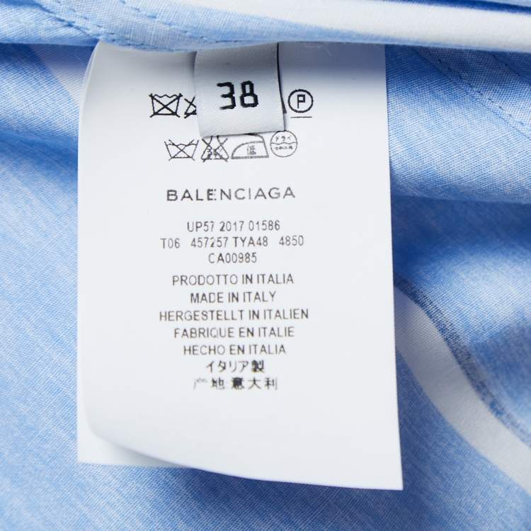 Pre Owned Balenciaga Blue Striped Cotton Oversized Tunic Top M