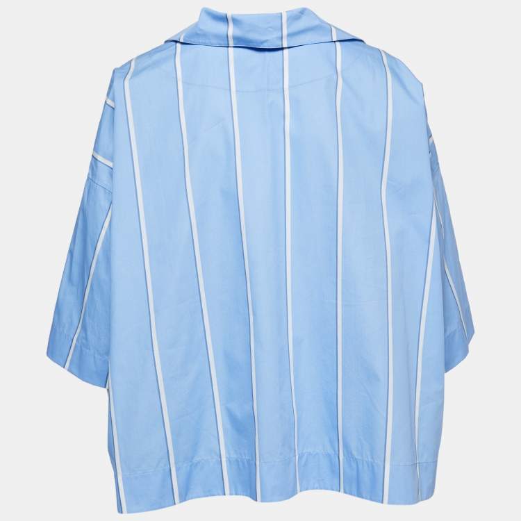 Pre Owned Balenciaga Blue Striped Cotton Oversized Tunic Top M