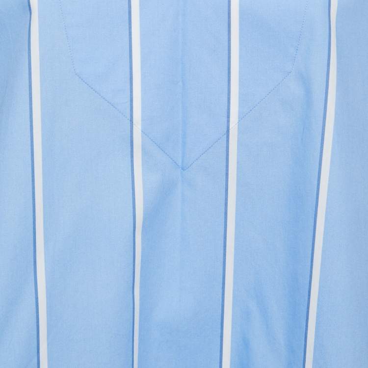 Pre Owned Balenciaga Blue Striped Cotton Oversized Tunic Top M