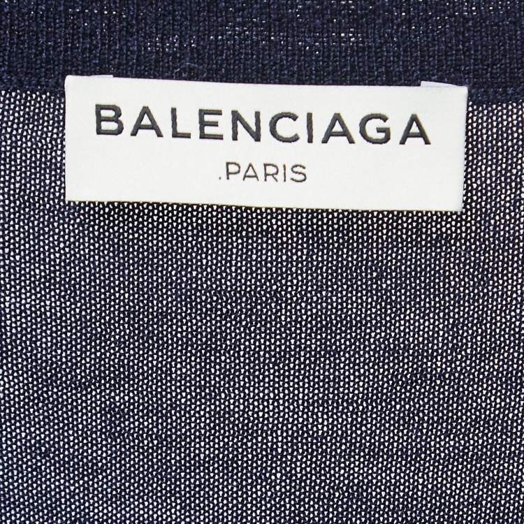Pre Owned Balenciaga Navy Blue Wool & Silk Knit Asymmetrical Sweater Dress M
