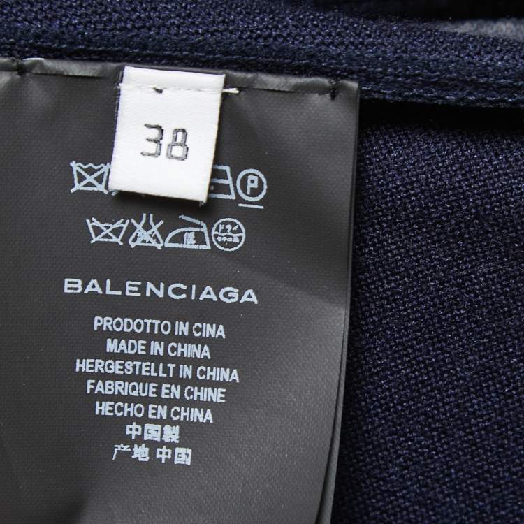 Pre Owned Balenciaga Navy Blue Wool & Silk Knit Asymmetrical Sweater Dress M