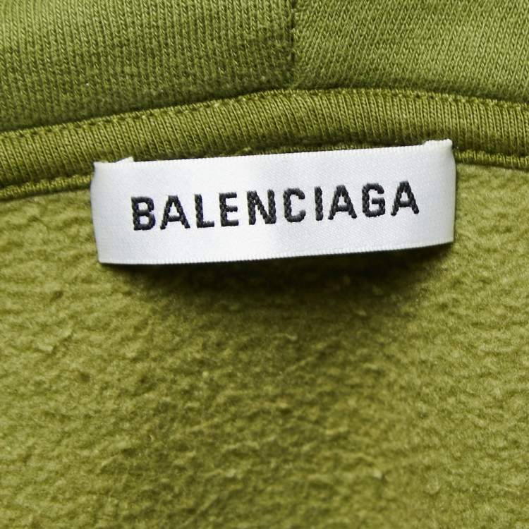 Pre Owned Balenciaga Green Logo Printed Cotton Hoodie M