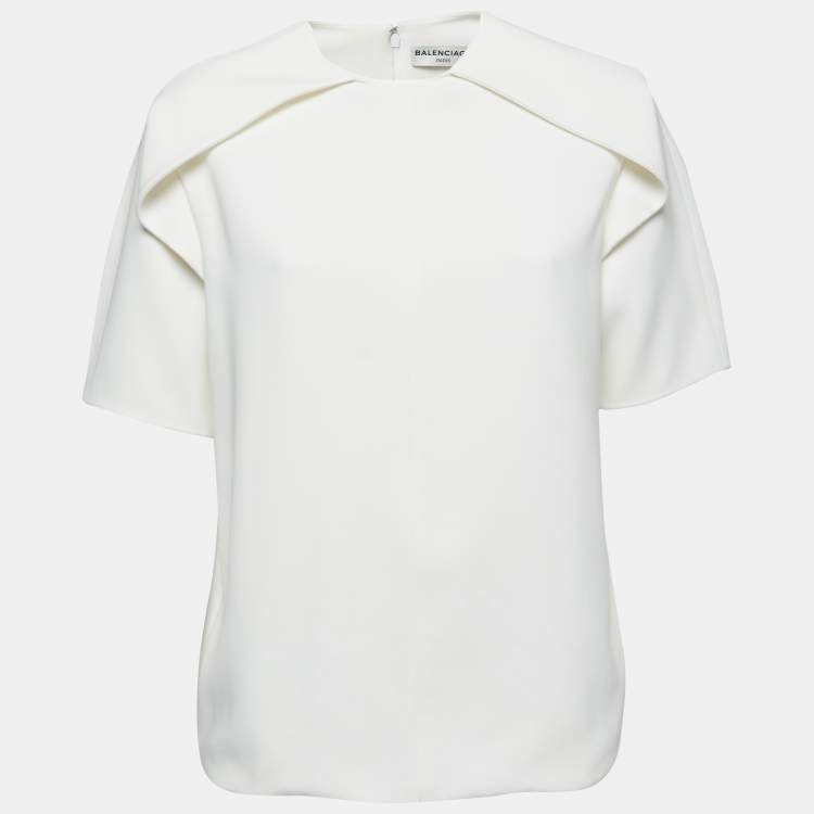 Pre Owned Balenciaga White Crepe Short-Sleeve Top M