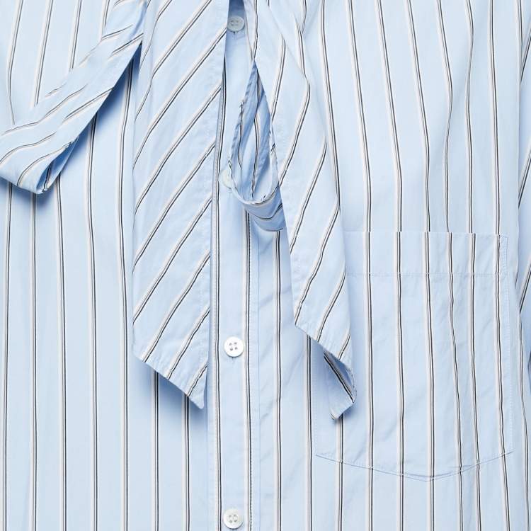 Pre Owned Balenciaga Light Blue Striped Cotton Logo Print Oversized Shirt M