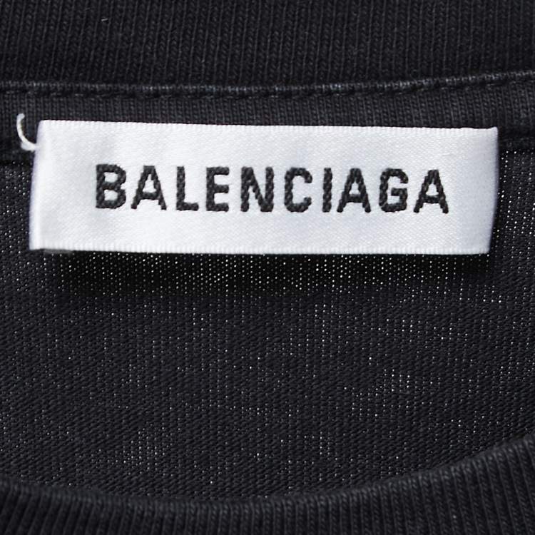 Pre Owned Balenciaga Black Cotton Logo Print T-Shirt XS