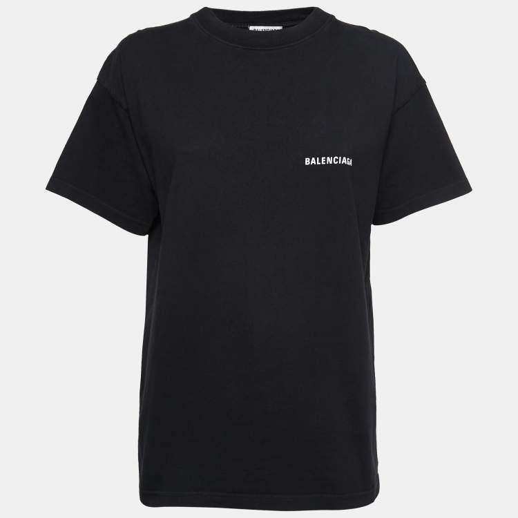 Pre Owned Balenciaga Black Cotton Logo Print T-Shirt XS