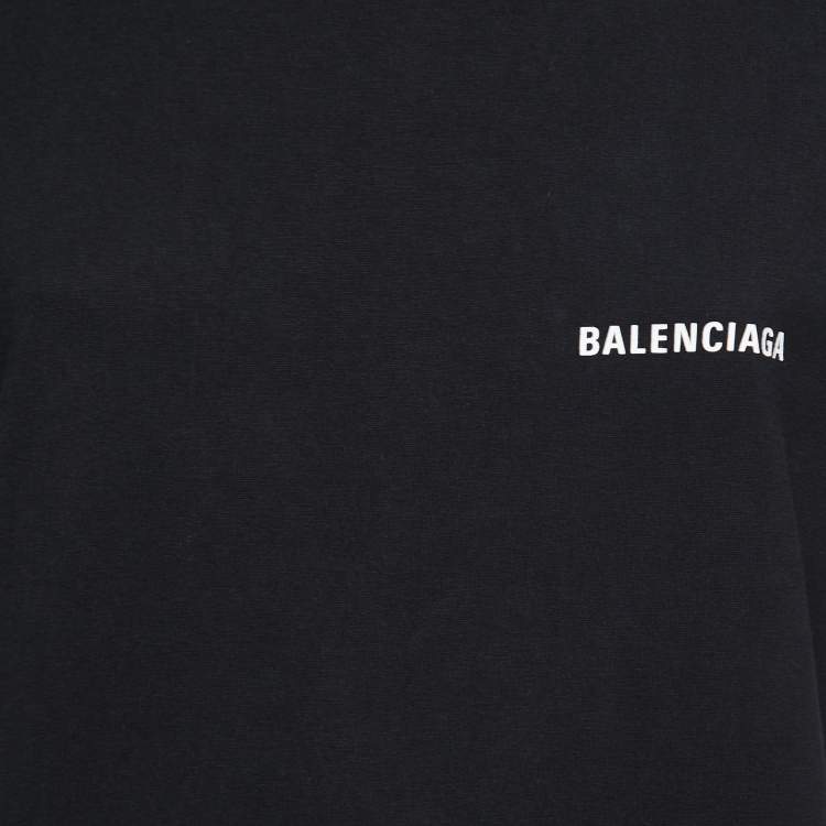 Pre Owned Balenciaga Black Cotton Logo Print T-Shirt XS