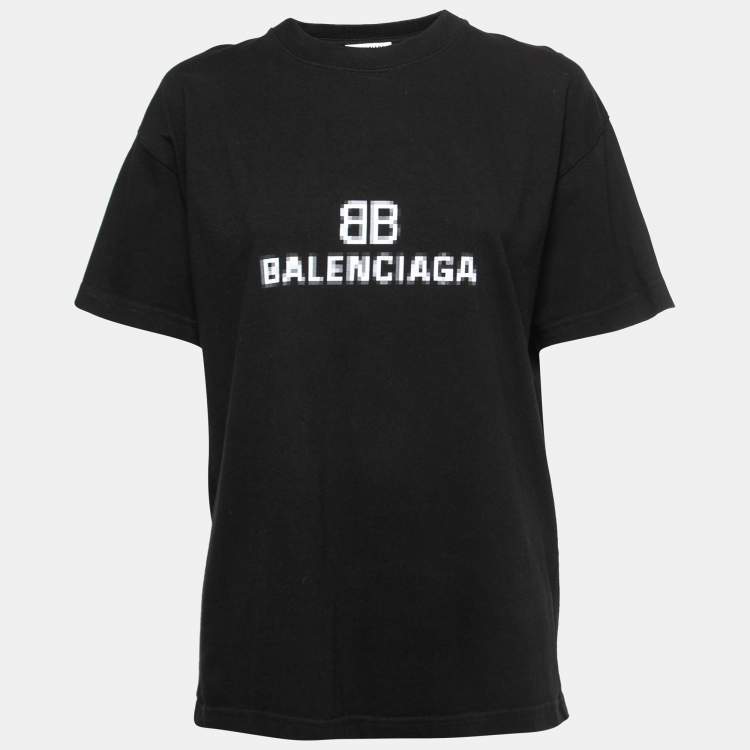 Pre Owned Balenciaga Black Cotton BB Pixel Logo T-Shirt S