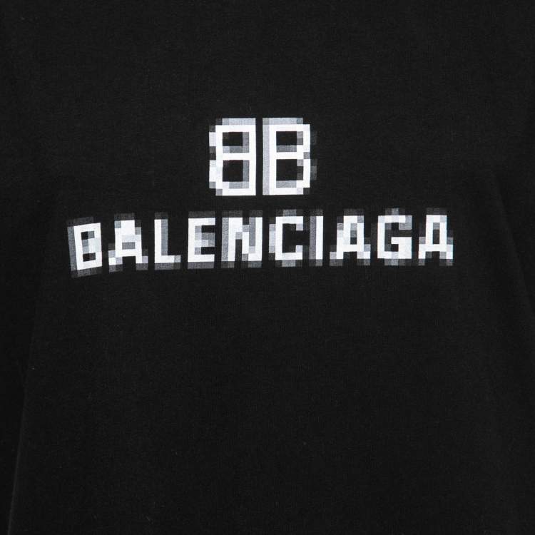 Pre Owned Balenciaga Black Cotton BB Pixel Logo T-Shirt S