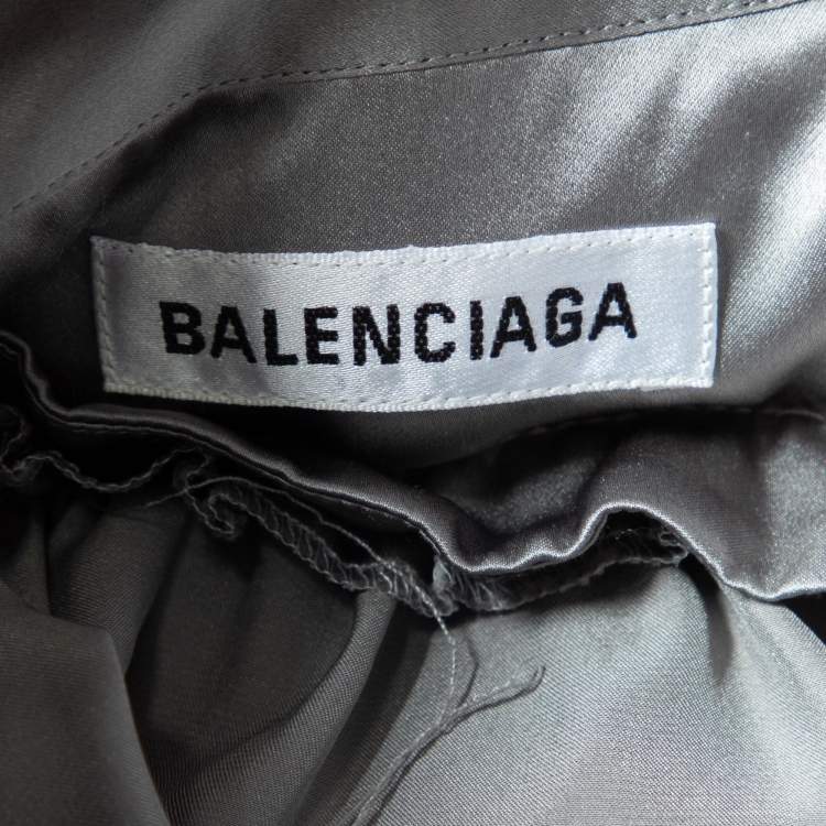 Pre Owned Balenciaga Metallic Grey Silk Structured Button Front Shirt M