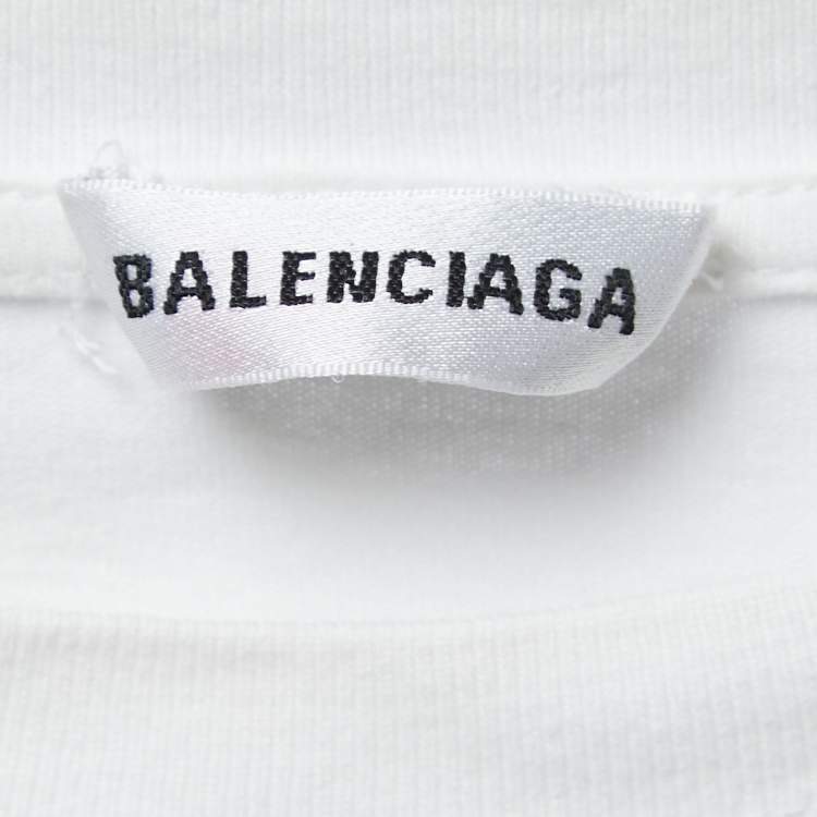 Pre Owned Balenciaga White Cotton Rose Printed T-Shirt S
