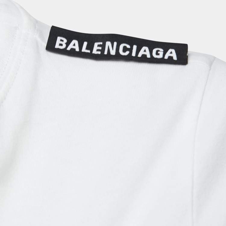 Pre Owned Balenciaga White Cotton Rose Printed T-Shirt S