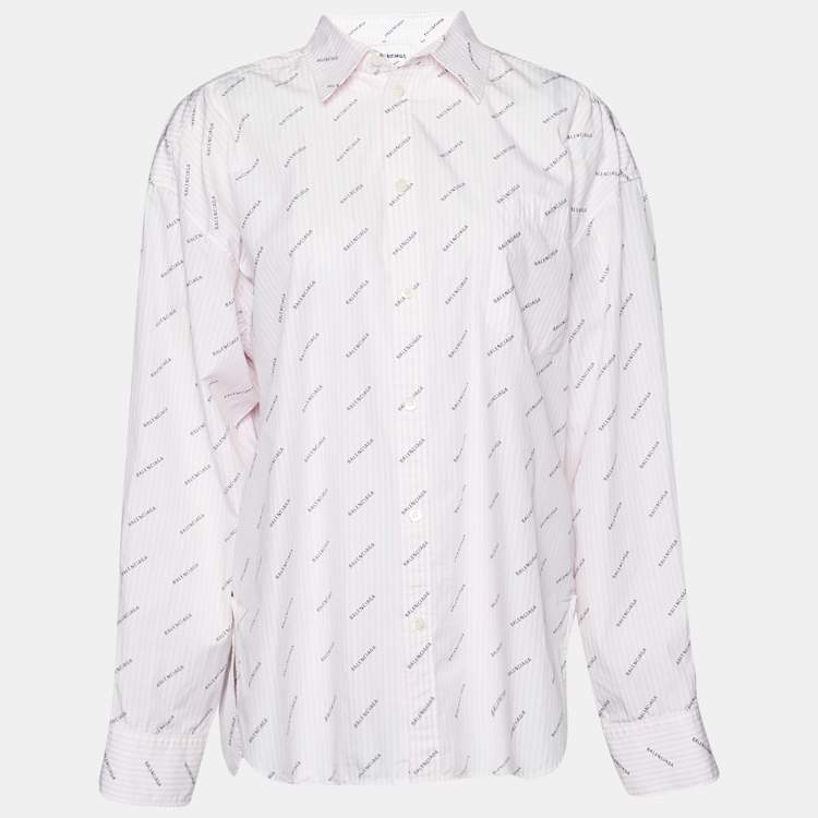 Pre Owned Balenciaga Pink Striped Cotton Logo Print Button Front Shirt S