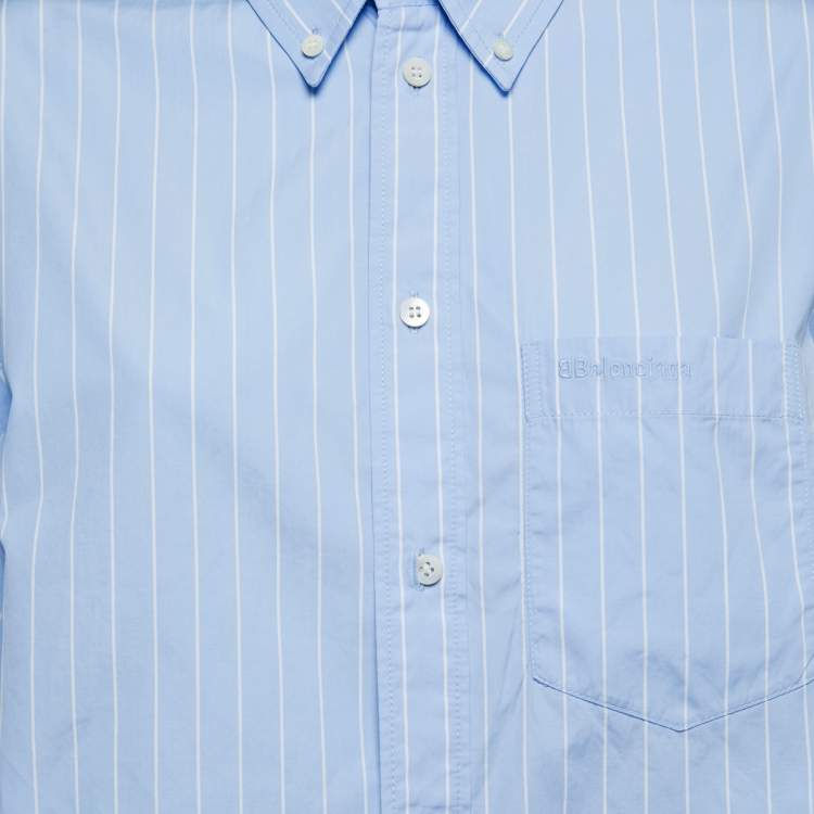Pre Owned Balenciaga Blue Striped Cotton Oversize Fit Long Sleeve Shirt S