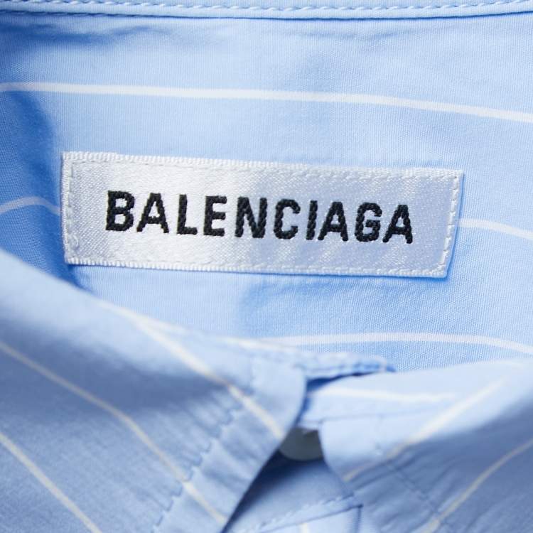 Pre Owned Balenciaga Blue Striped Cotton Oversize Fit Long Sleeve Shirt S