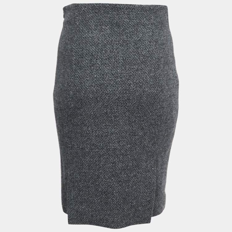 Pre Owned Balenciaga Grey Virgin Wool Pencil Skirt M