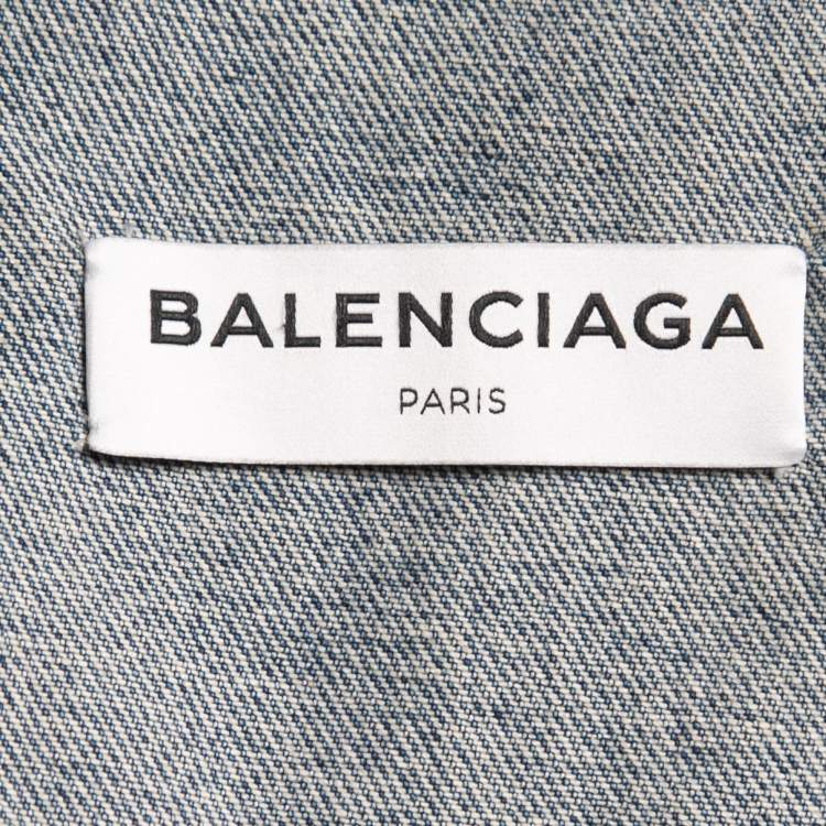 Pre Owned Balenciaga Blue Distressed Denim Oversized Collar Jacket M