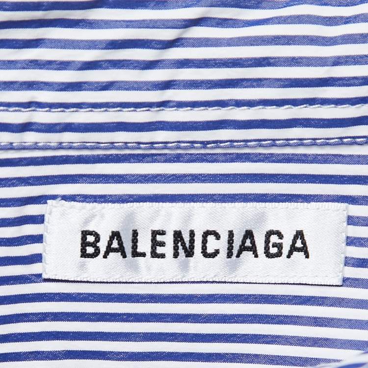 مملوكة مسبقًا Balenciaga Blue Striped Cotton Poplin Shirt S