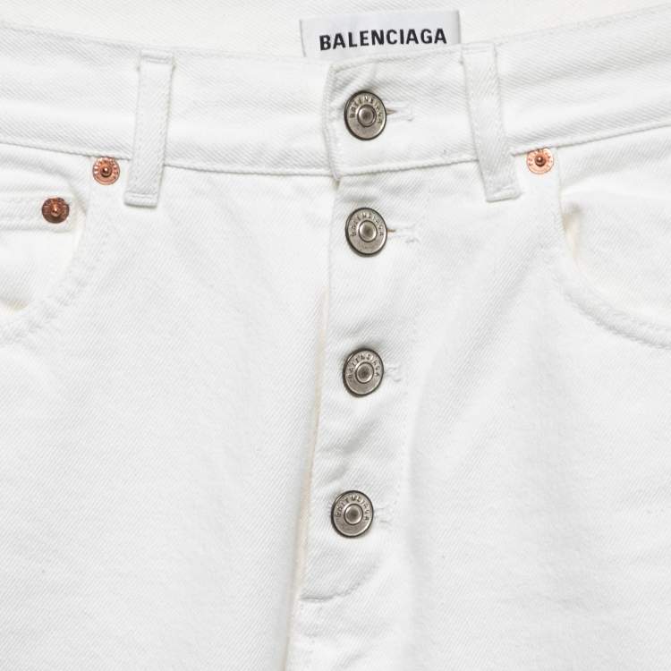Pre Owned Balenciaga White Denim High Waist Jeans S Waist 24"