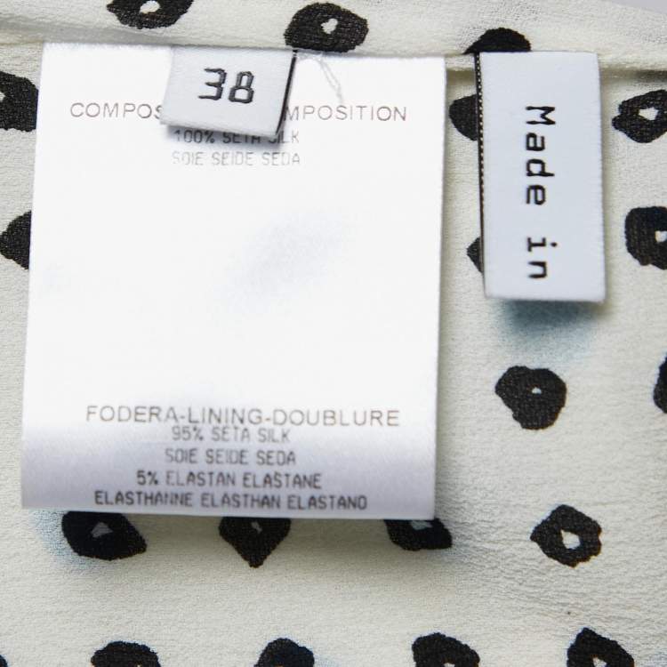 Pre Owned Balenciaga Off White Polka Dotted Crepe Sleeveless Ruched Top M