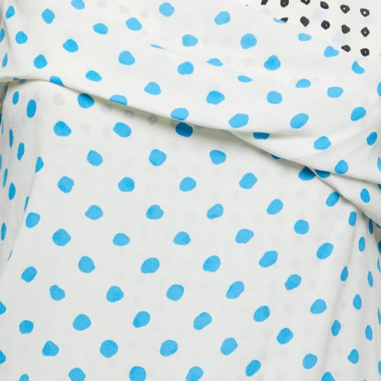 Pre Owned Balenciaga Off White Polka Dotted Crepe Sleeveless Ruched Top M