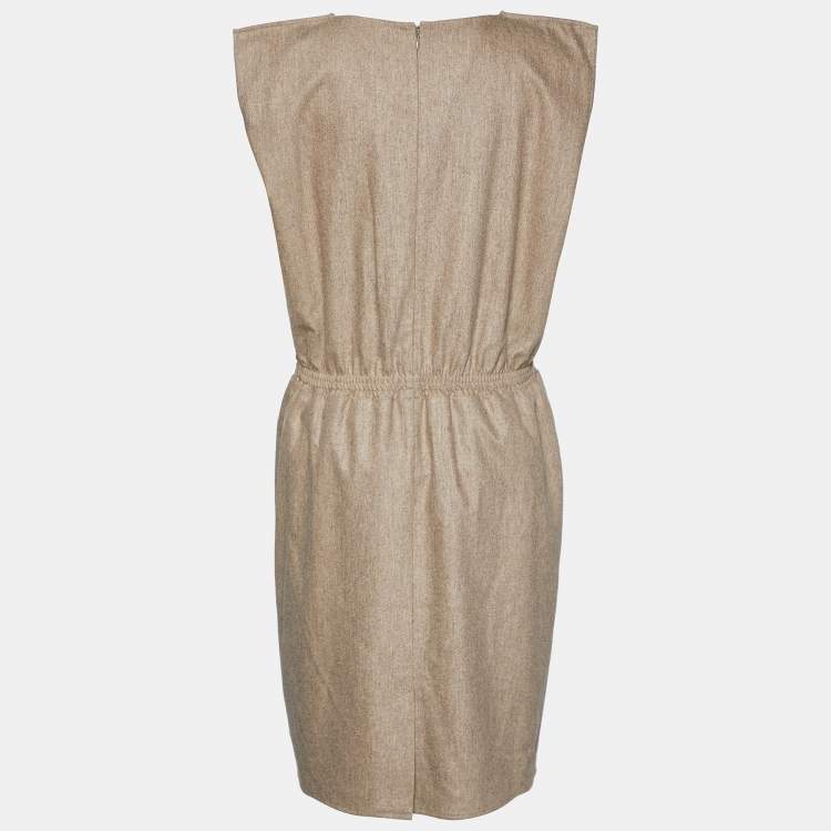 Pre Owned Balenciaga Light Brown Wool Sleeveless Midi Dress L