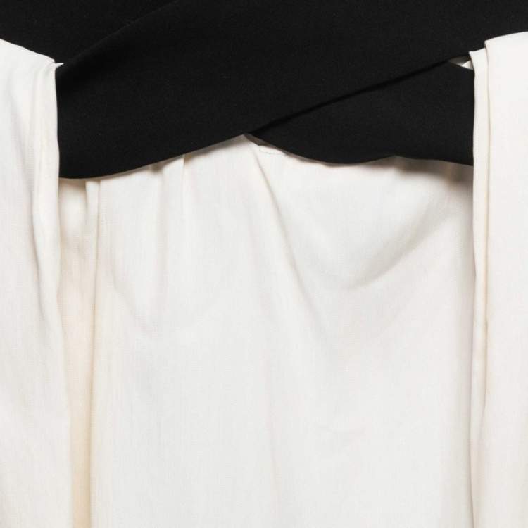 Pre Owned Balenciaga Cream/Black Rayon Blend Pleated Mini Skirt S