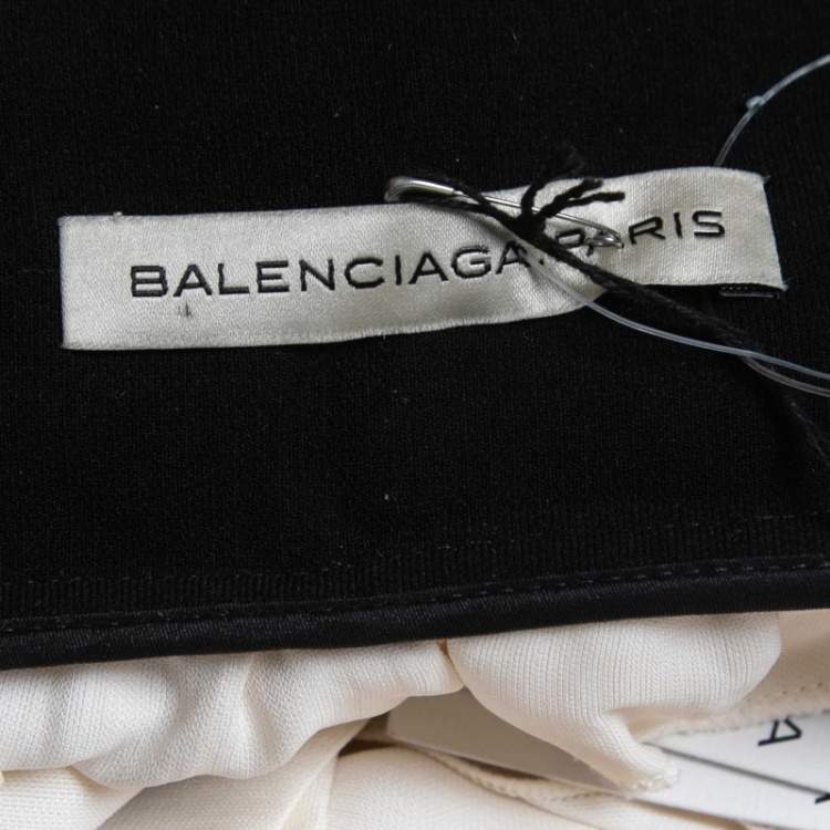 Pre Owned Balenciaga Cream/Black Rayon Blend Pleated Mini Skirt S