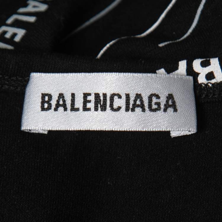 Pre Owned Balenciaga Black Logo Printed Stretch Knit Full Sleeve T-Shirt S
