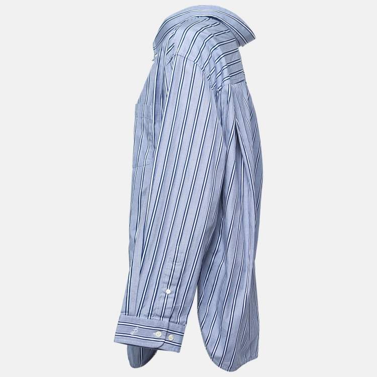 Pre Owned Balenciaga Blue Striped Cotton Oversized Shirt M