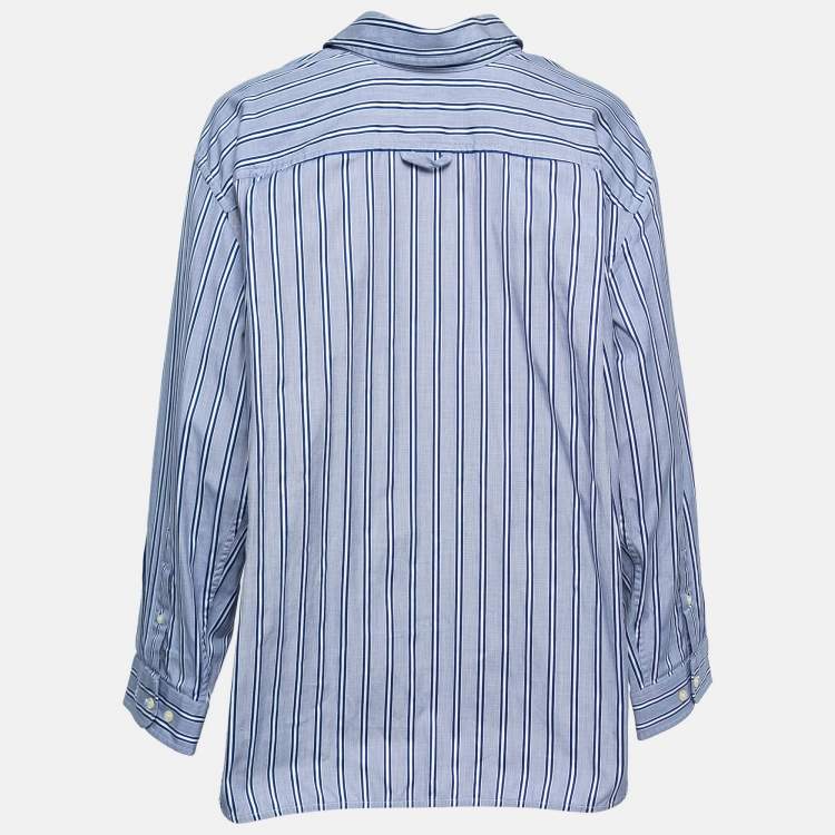Pre Owned Balenciaga Blue Striped Cotton Oversized Shirt M