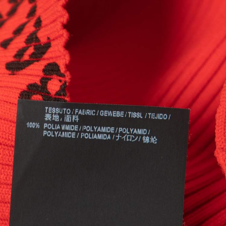 Pre Owned Balenciaga Red All Over Logo Print Rib Knit Hooded Pullover XS