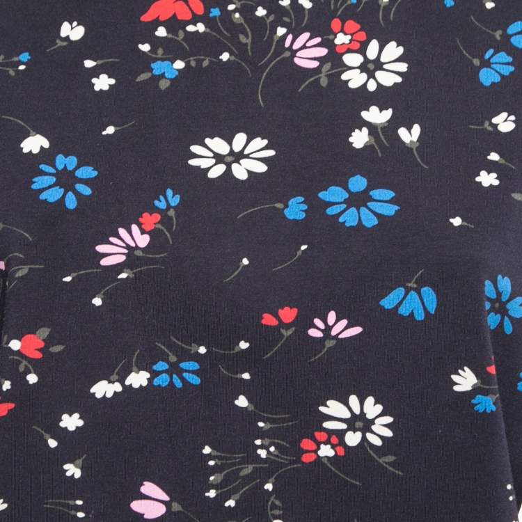 Pre Owned Balenciaga Navy Blue Floral Printed Cotton Half Sleeve Oversized T-Shirt M