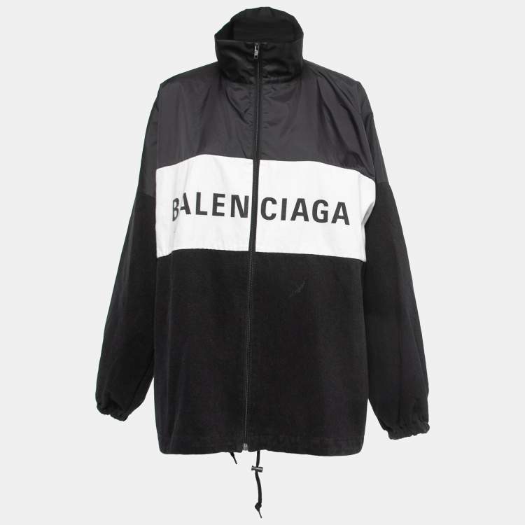 Balenciaga Black Logo Printed Cotton Zip Front Oversized Jacket S Balenciaga | TLC