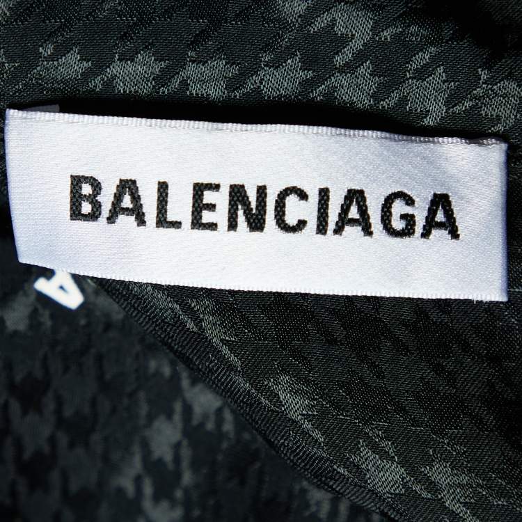 Pre Owned Balenciaga Black Houndstooth Pattern Satin Zip Front Oversized Long Jacket S