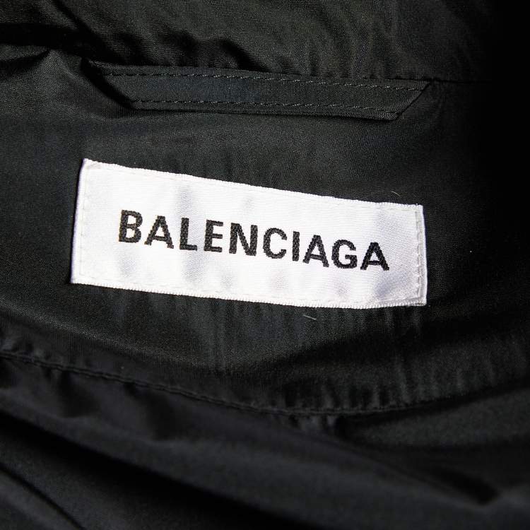 Pre Owned Balenciaga Black Synthetic Button Front Hooded Oversized Jacket M